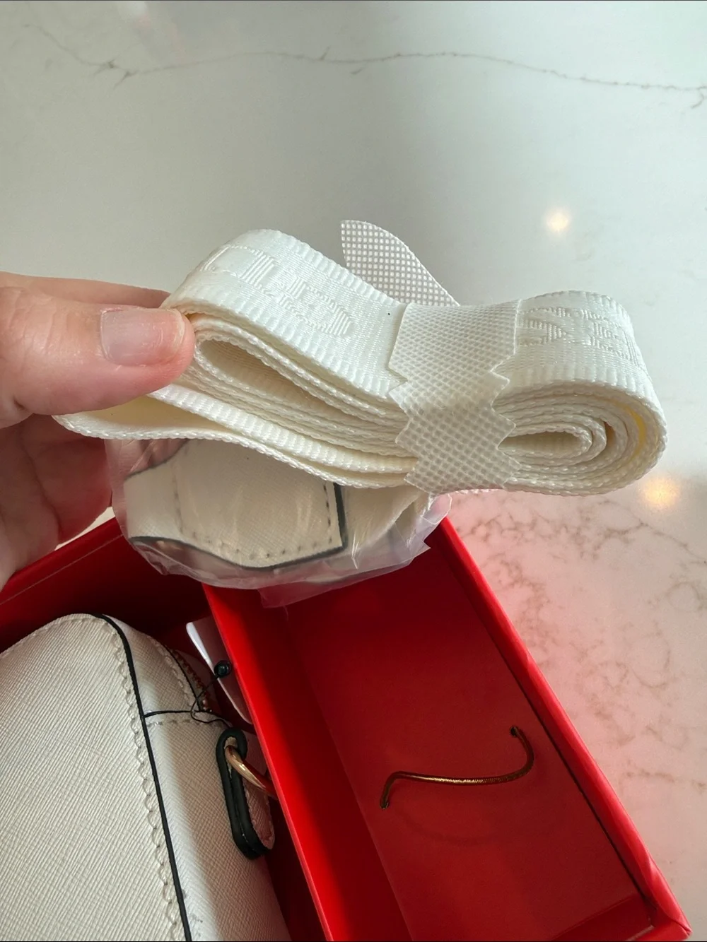 Guess White La Rosa Mini Crossbody with Gold Logo and White Strap